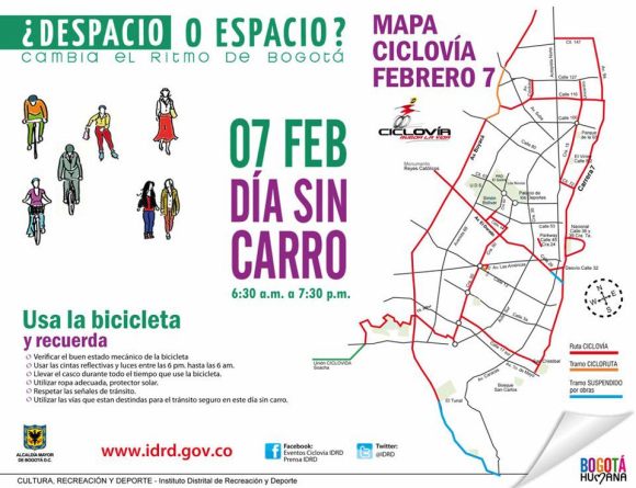 Mapa de Ciclovía Día sin Caro 2013